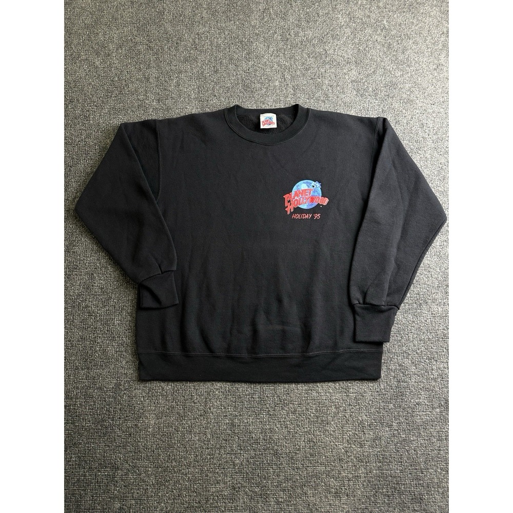Mens 1995 Planet Hollywood Holiday World Cities Black Sweatshirt Made USA Size L